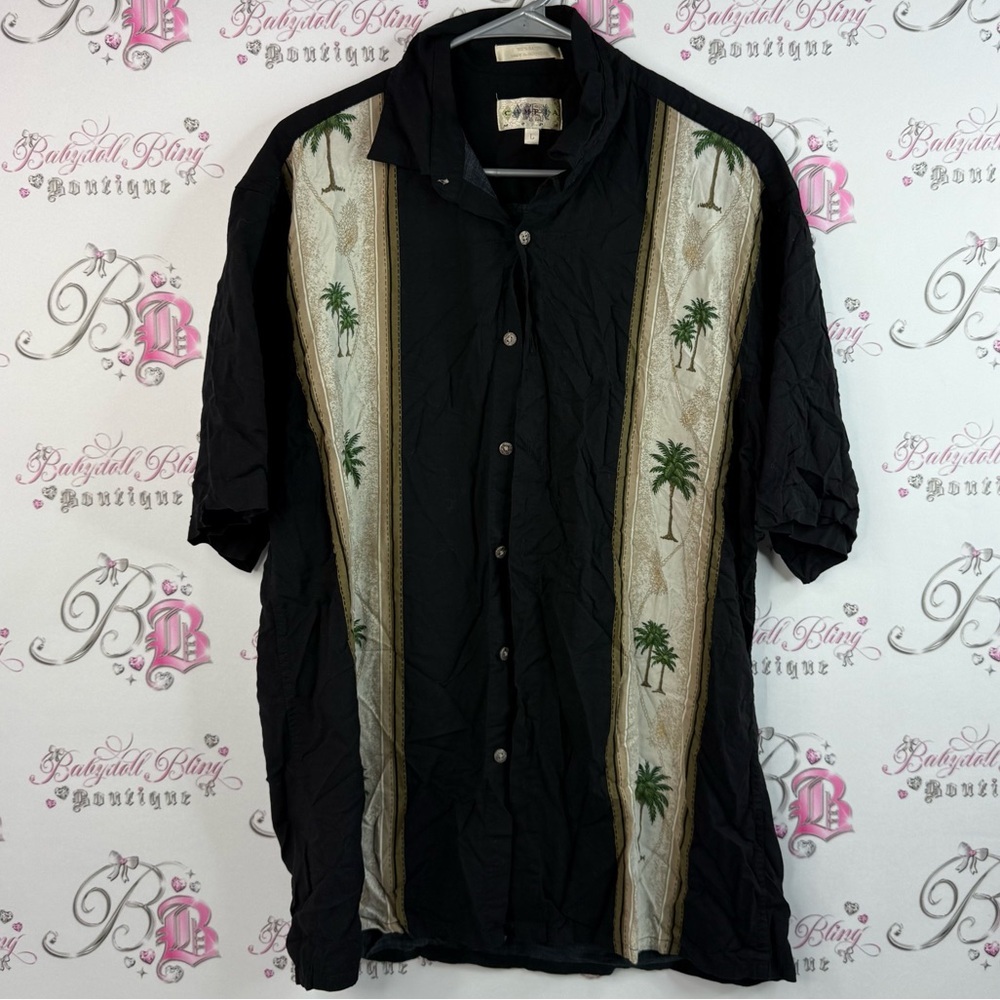 Campia moda button up palm tree vintage Tropical Vibes Black and Tan Men's Shirt